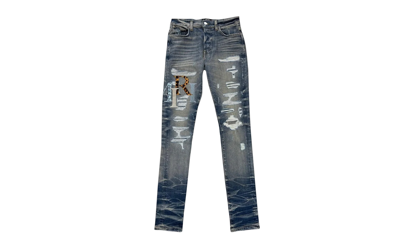 Leather Staggered Logo Jeans "Vintage Indigo Multi" AW23MDS021 875