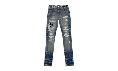 Leather Staggered Logo Jeans "Vintage Indigo Multi" AW23MDS021 875