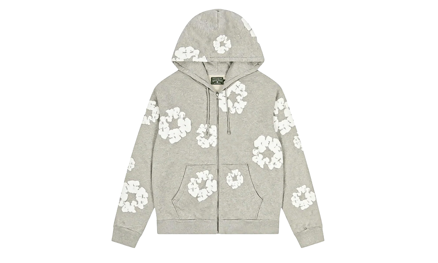 Cotton Wreath Zip Up Hooded Sweatshirt "Grey" DT373