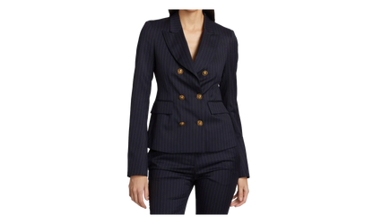 Pinstripe Double Breasted Blazer Suit Jacket "Navy" 0400022558453