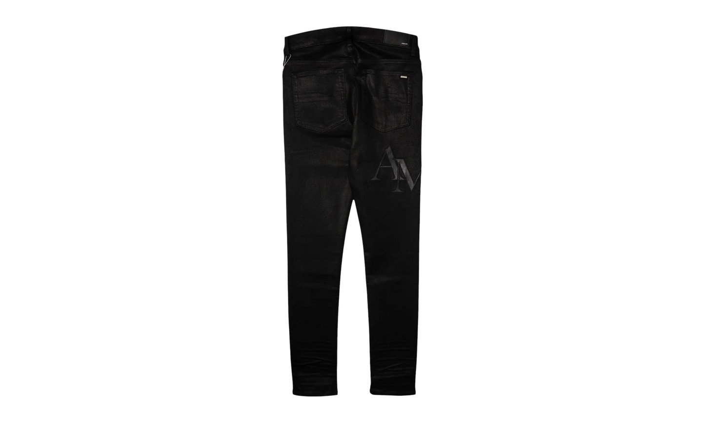 Staggered Leather Patch Jeans "Waxed Black" AWNSY1084 001