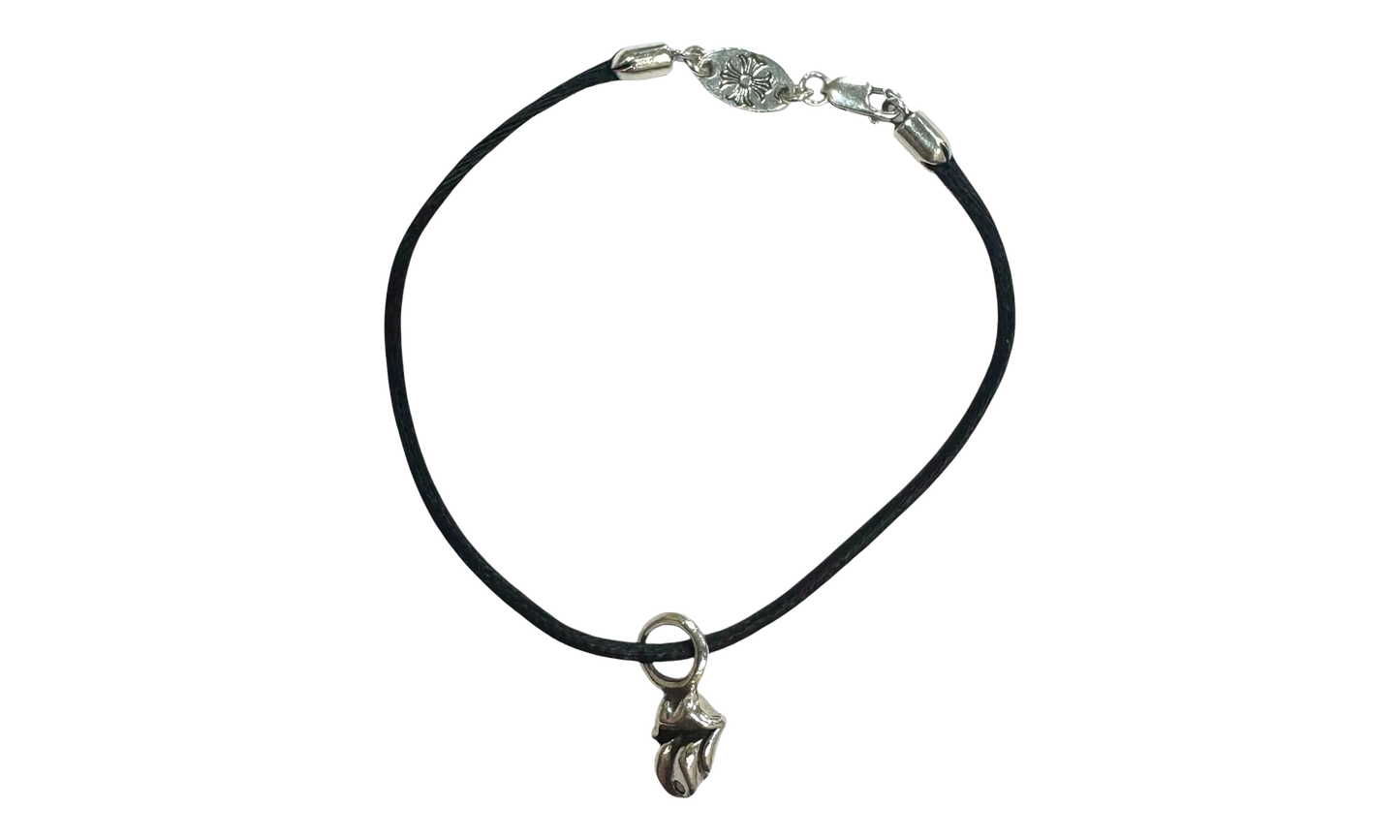 The Rolling Stones Diamond Lips Pendant Cord Bracelet "Black Silver" CHRM1124