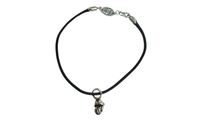 The Rolling Stones Diamond Lips Pendant Cord Bracelet "Black Silver" CHRM1124