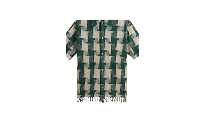Jumbo Houndstooth Boxy Collared Overshirt "Green" KHM032169 308