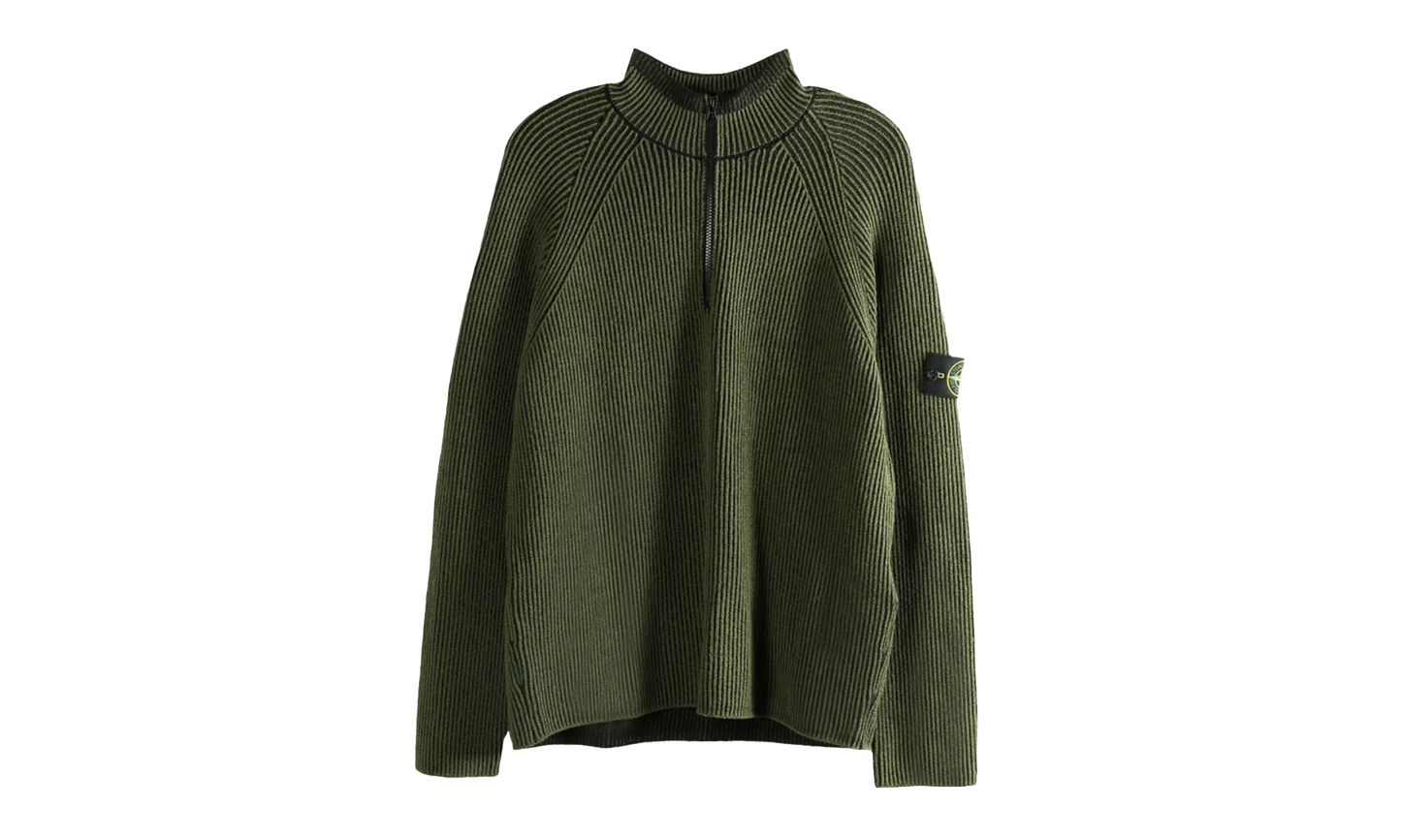 Half Zip Ribbed Polo Shirt "Military Green" 5100024 S00L7 V0054