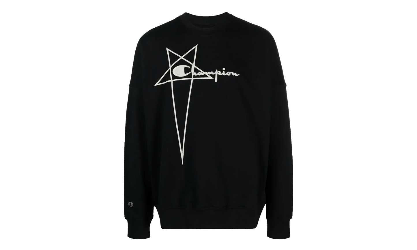 Rick Owens x Champion Pentagram Logo Crewneck "Black" CM02C9225 CHFE09