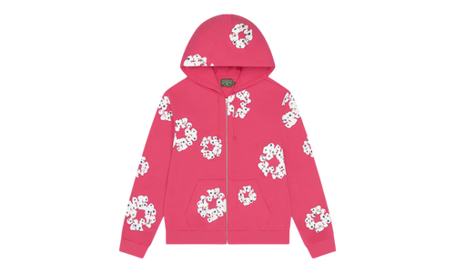 Rhinestone Cotton Wreath Zip Hoodie "Pink" DT510