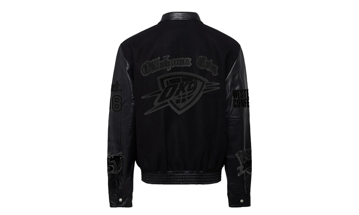Oklahoma City Thunder Wool & Leather Old English Varsity Jacket "Black / Black" NBA OKL THU 102