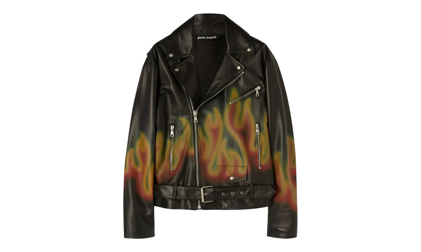 Burning Perfecto Logo Leather Jacket "Black" PMJG007F22LEA0011001