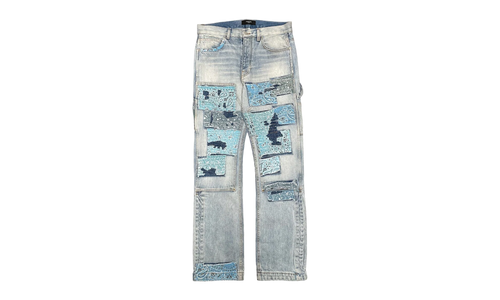 Patchwork Bandana Carpenter Jeans "Stone Indigo" AMIF MJ340