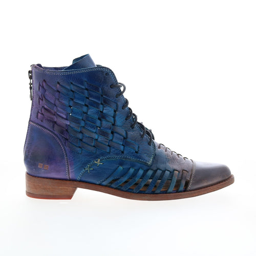 Bed Stu Loretta F328030 Womens Blue Leather Lace Up Casual Dress Boots