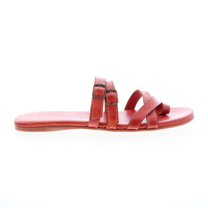 Bed Stu Hilda F373048 Womens Red Leather Hook & Loop Slides Sandals Shoes