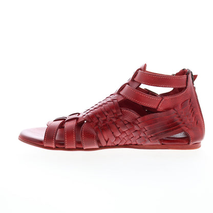 Bed Stu Claire III F373183 Womens Red Leather Zipper Strap Sandals Shoes