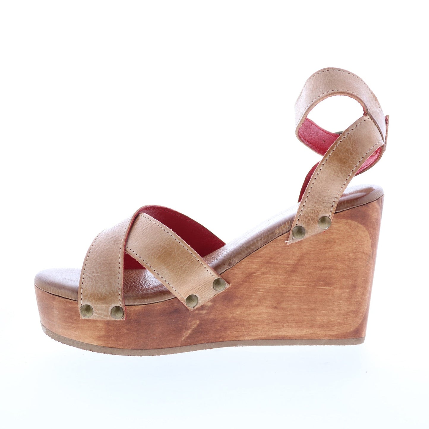 Bed Stu Grettell F376013 Womens Beige Leather Hook & Loop Wedges Heels Shoes