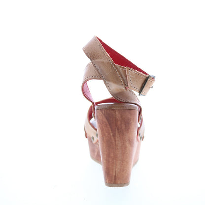 Bed Stu Grettell F376013 Womens Beige Leather Hook & Loop Wedges Heels Shoes