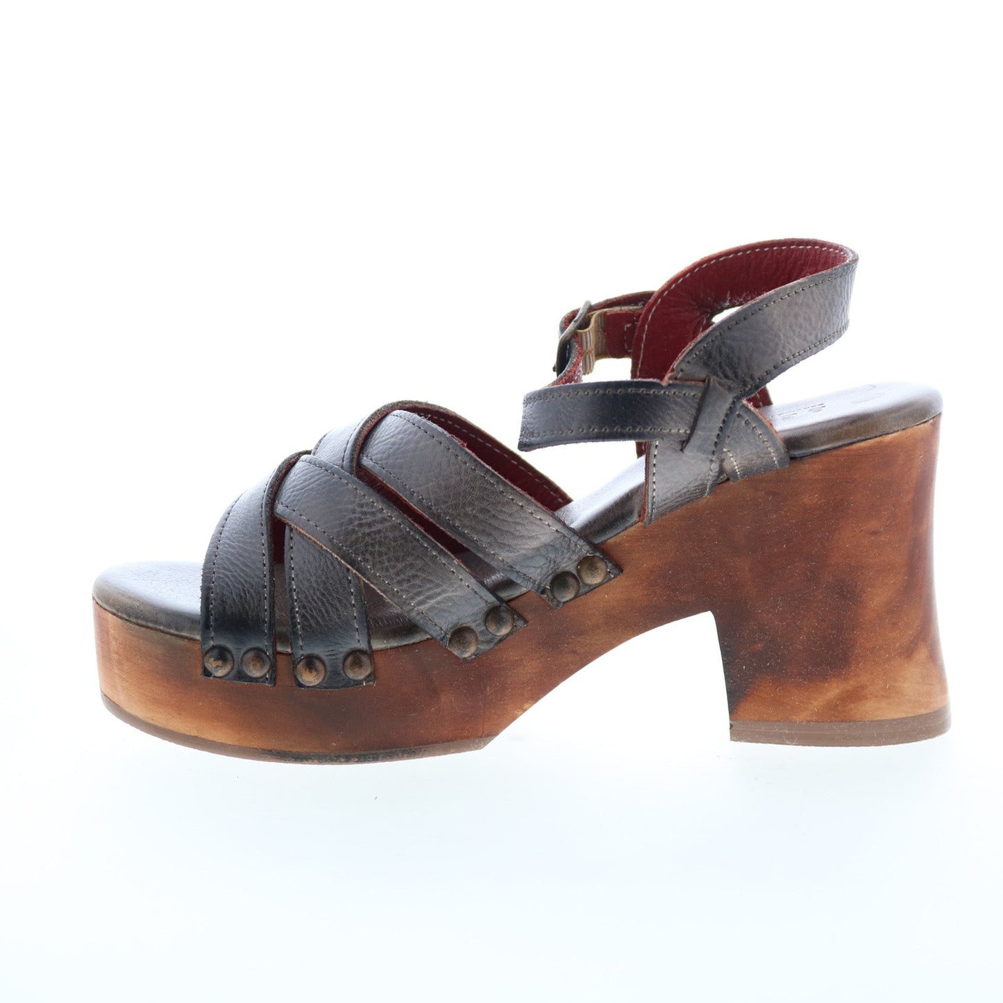 Bed Stu Paulina F399011 Womens Gray Leather Hook & Loop Heeled Sandals Shoes