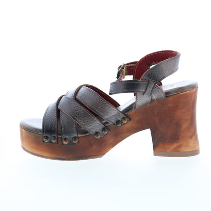 Bed Stu Paulina F399011 Womens Gray Leather Hook & Loop Heeled Sandals Shoes