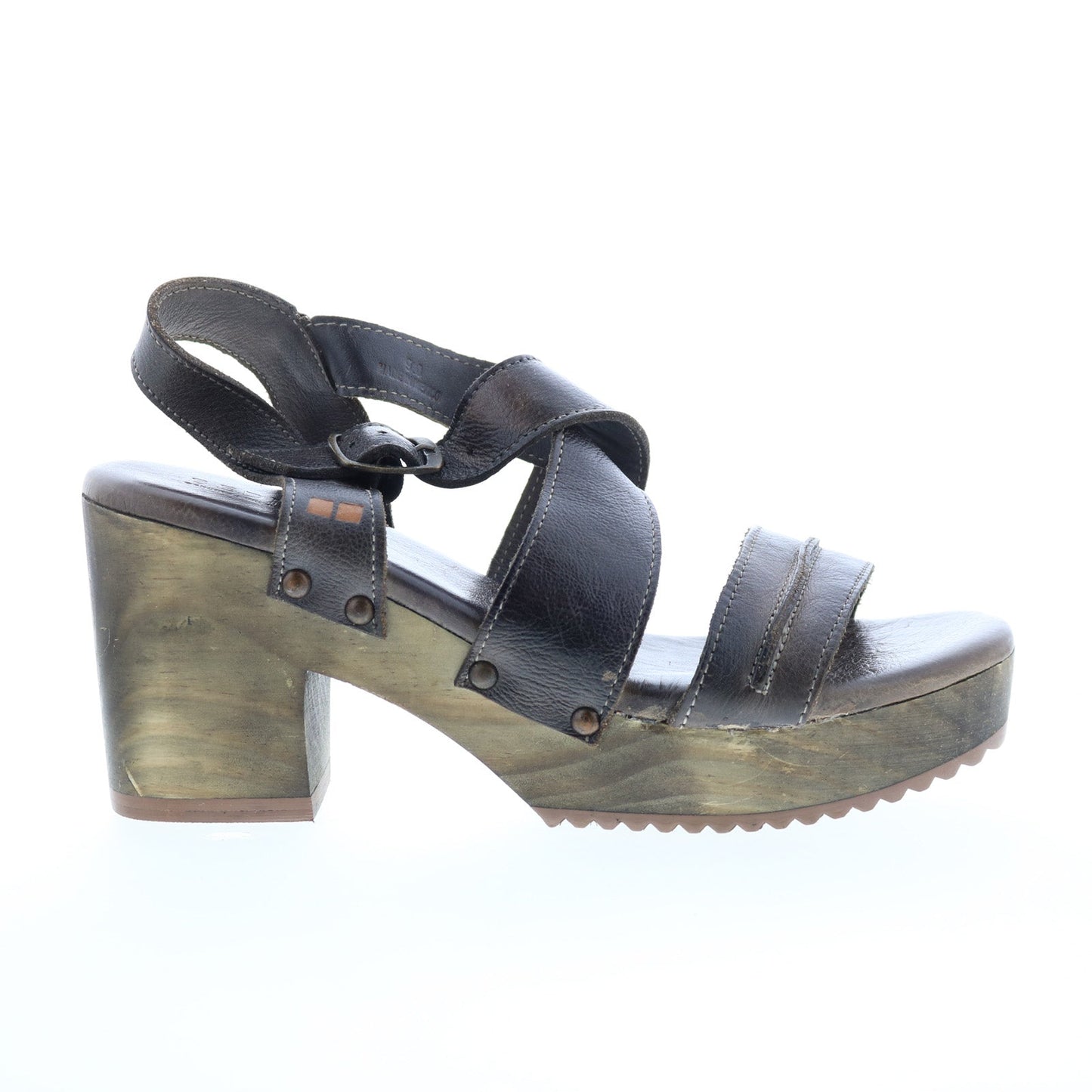 Bed Stu Lara F399014 Womens Brown Leather Hook & Loop Heeled Sandals Shoes