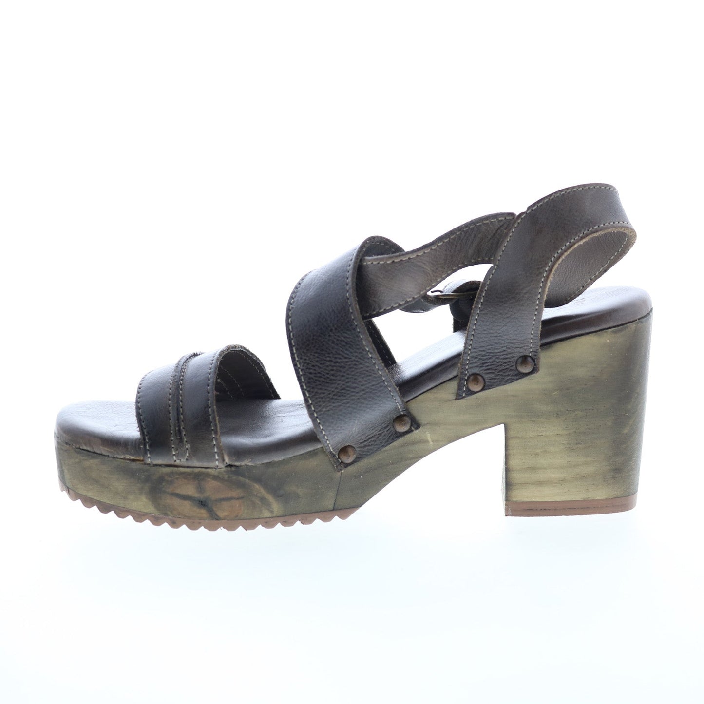 Bed Stu Lara F399014 Womens Brown Leather Hook & Loop Heeled Sandals Shoes