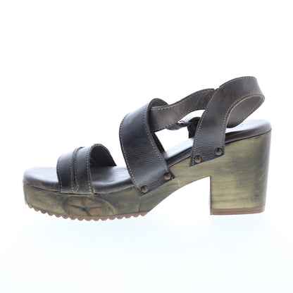 Bed Stu Lara F399014 Womens Brown Leather Hook & Loop Heeled Sandals Shoes