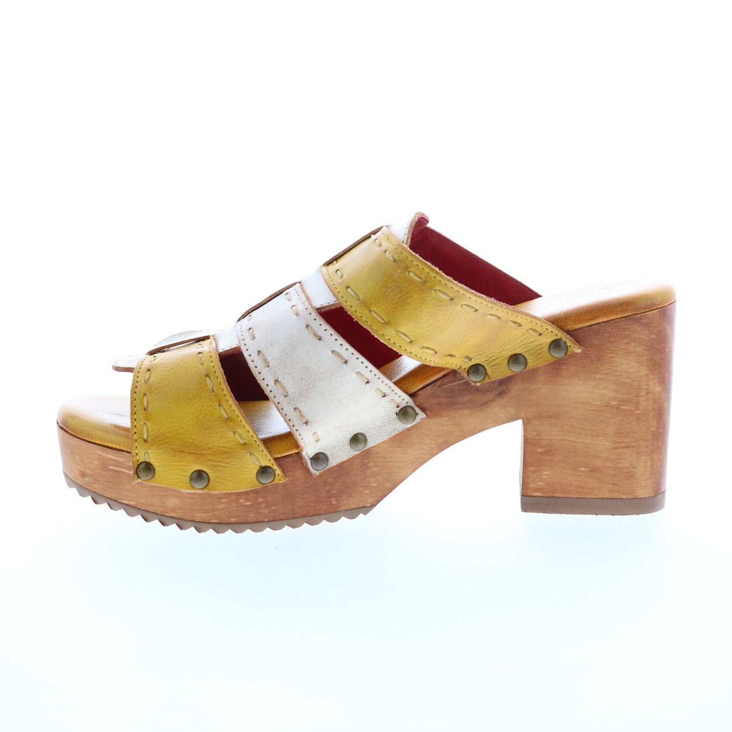 Bed Stu Enticing F399018 Womens Yellow Leather Slip On Heeled Sandals Shoes