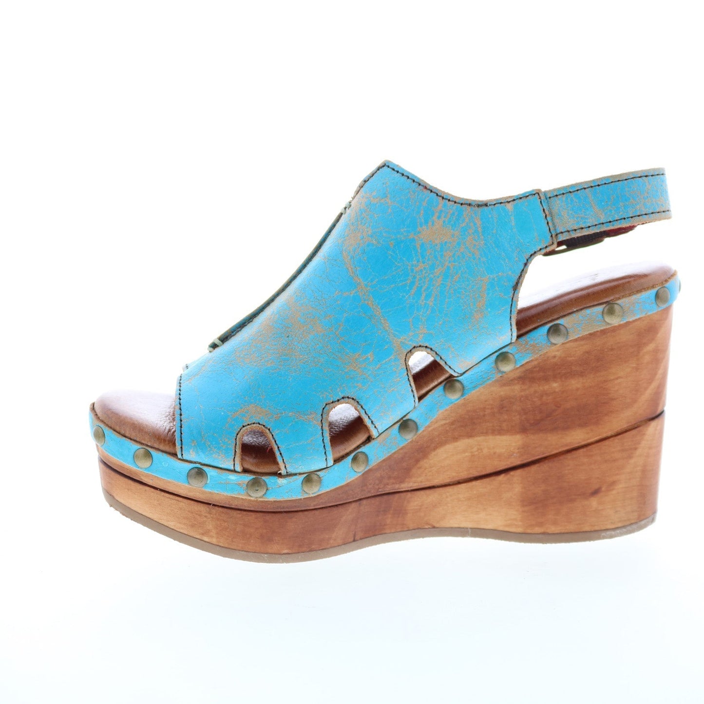 Bed Stu Naiya F399026 Womens Blue Leather Hook & Loop Wedges Heels Shoes
