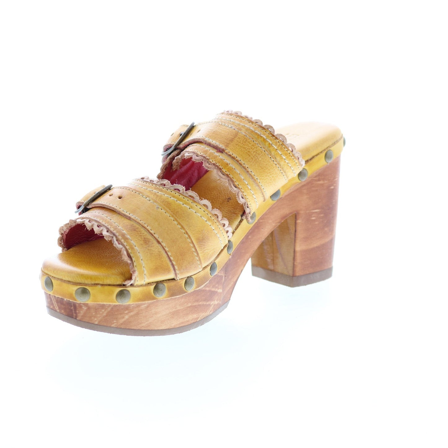 Bed Stu Poly F399033 Womens Yellow Leather Hook & Loop Wedges Heels Shoes