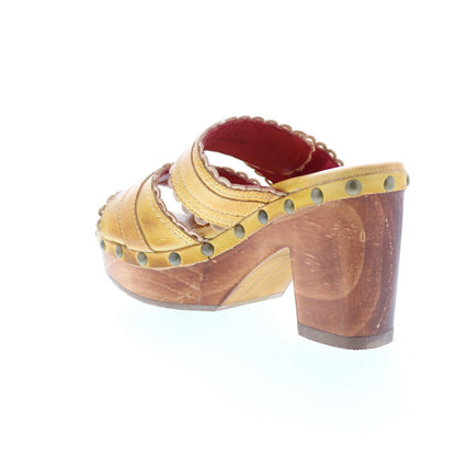 Bed Stu Poly F399033 Womens Yellow Leather Hook & Loop Wedges Heels Shoes