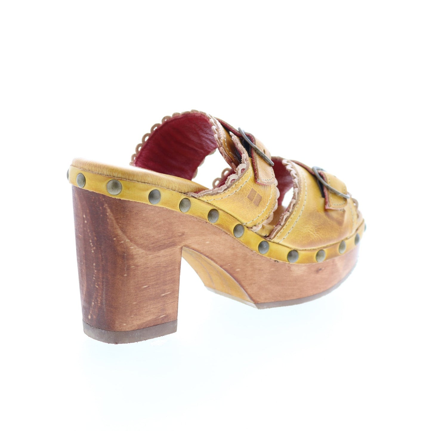 Bed Stu Poly F399033 Womens Yellow Leather Hook & Loop Wedges Heels Shoes