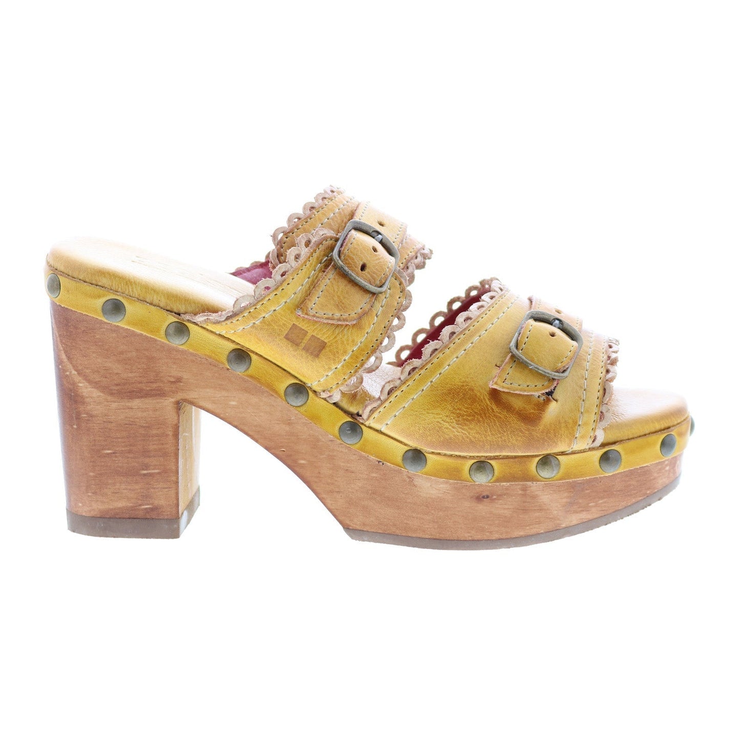 Bed Stu Poly F399033 Womens Yellow Leather Hook & Loop Wedges Heels Shoes