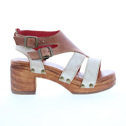 Bed Stu Devlin F399036 Womens Brown Leather Hook & Loop Heeled Sandals Shoes