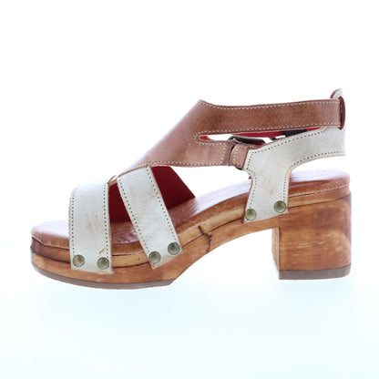 Bed Stu Devlin F399036 Womens Brown Leather Hook & Loop Heeled Sandals Shoes
