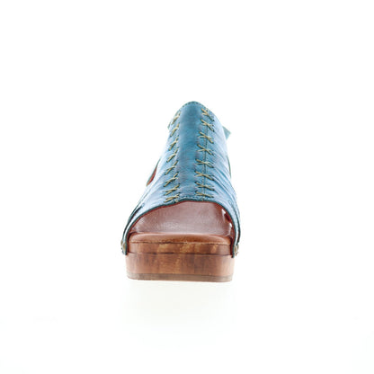 Bed Stu Robin F399045 Womens Blue Leather Hook & Loop Wedges Sandals Shoes