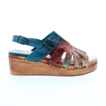 Bed Stu Robin F399045 Womens Brown Leather Hook & Loop Wedges Sandals Shoes