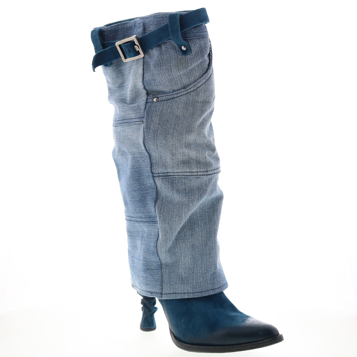 Favro Womens Blue Canvas Zipper Knee High Boots