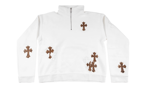 Cross Patch Quarter Zip Sweatshirt "White / Leopard" CHRM1079