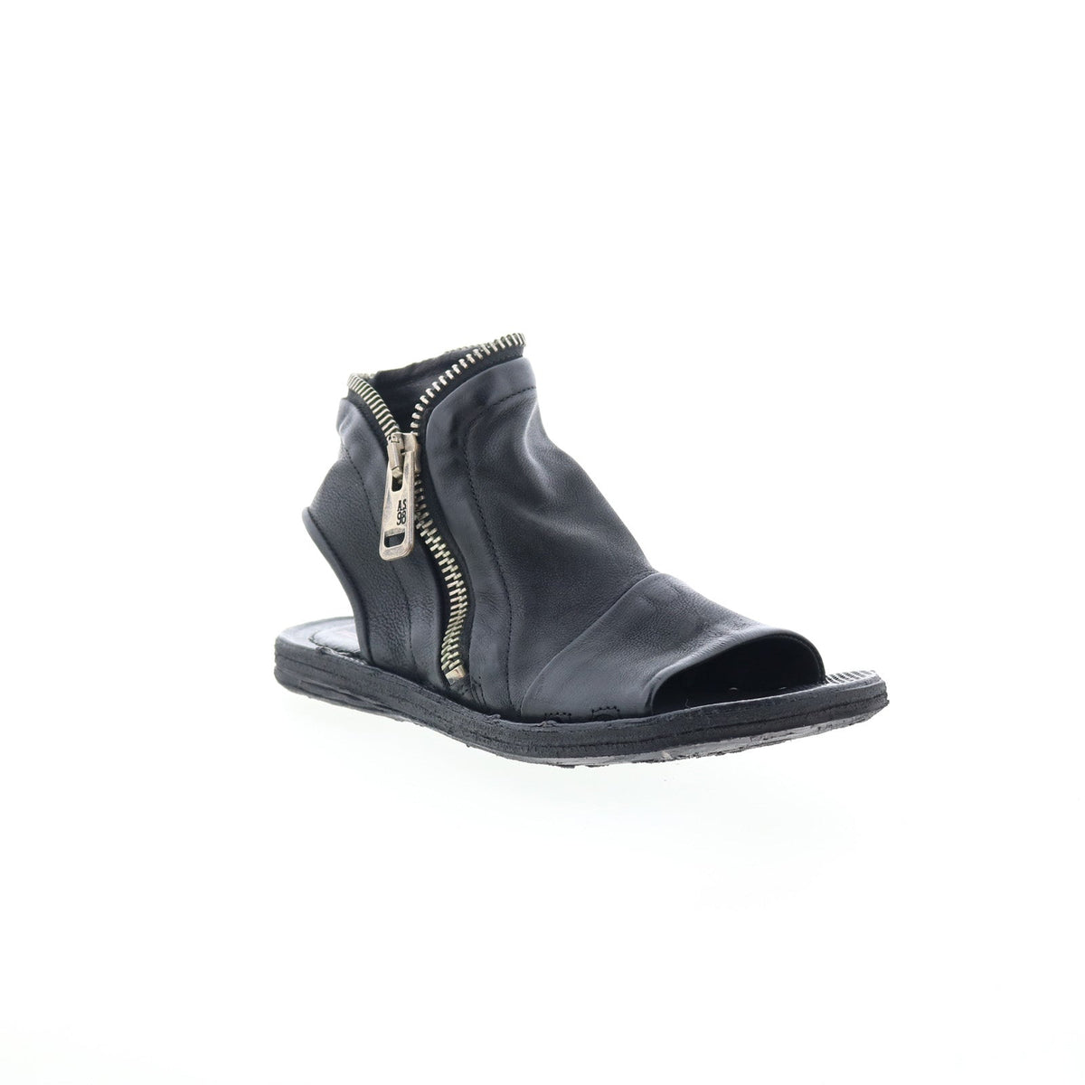 Ritchie Womens Black Leather Zipper Mule Flats Shoes